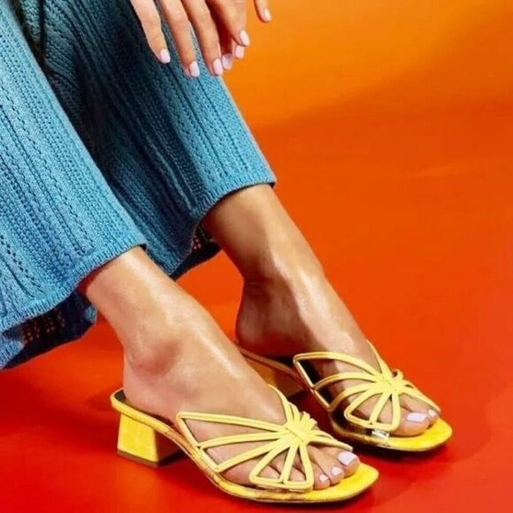 Sophia Webster Women's Havanna Low Heel Mule Sandals Lemon Size 39 (MSRP $650) - Picture 2 of 11